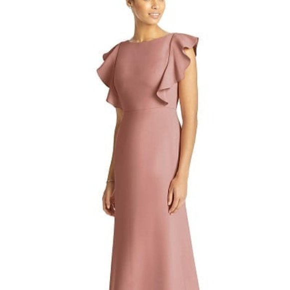 New Dessert Rose Crepe Dress, Ruffle Flutter Sleeve Bridesmaid Formal Dessy - Picture 2 of 16